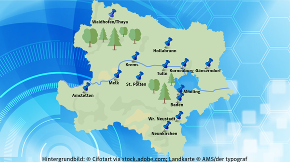 Landkarte aller AMS-BIZ in NÖ